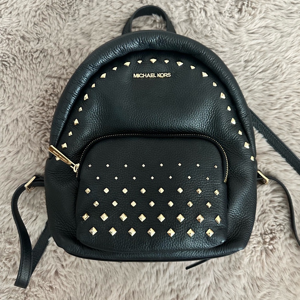 Michael Kors Black and Gold Backpack with Studded Details